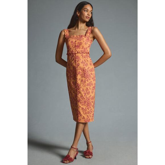 Anthropologie Dresses & Skirts - Anthropologie Orange and Red Floral Midi Dress
